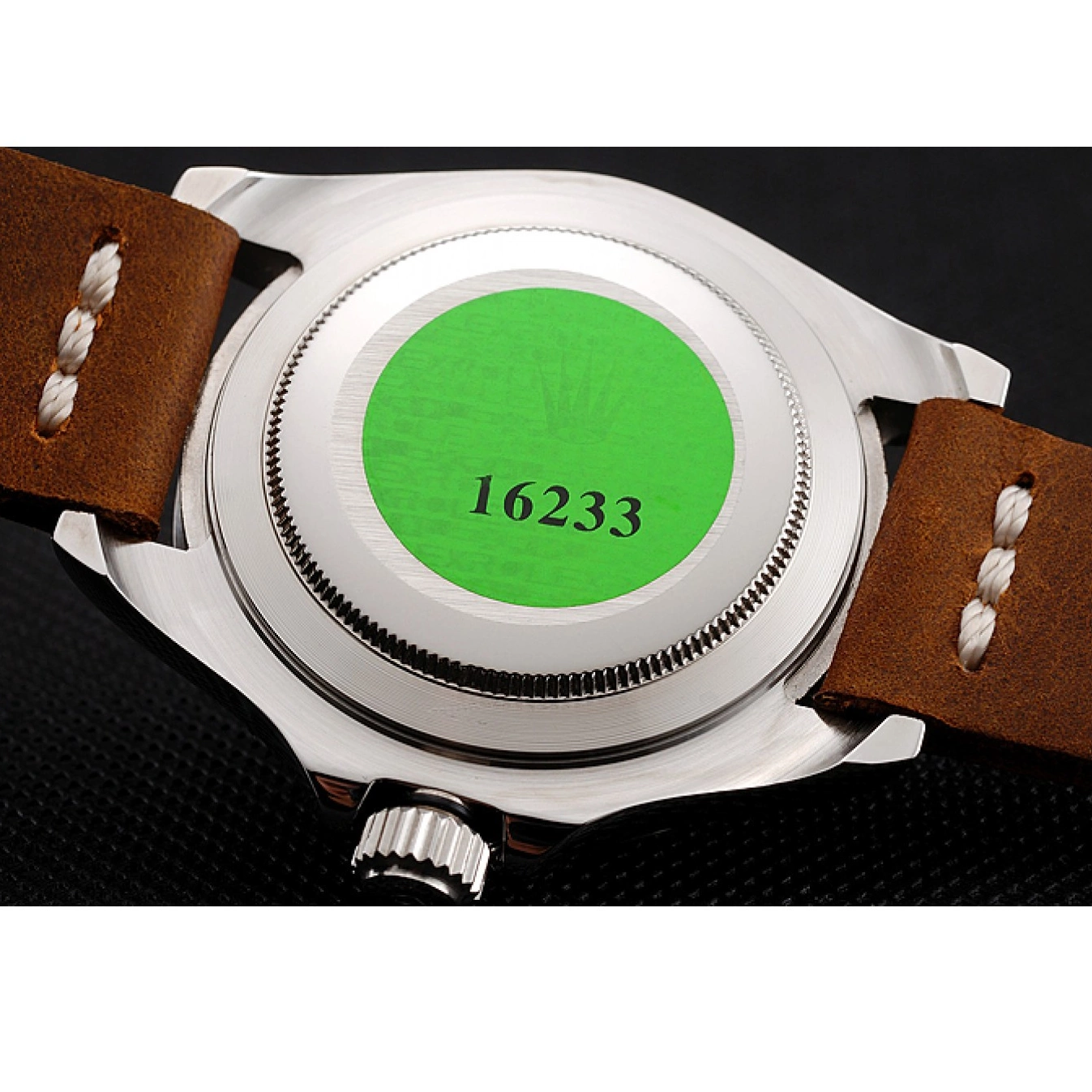 Aaa replica watch Black Dial Yacht Silver Case 1453859 Rolex Master Brown Leather Bracelet 0712